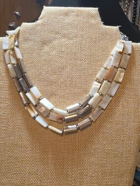 Charming Charlie White and Silver Layered Bead Necklace